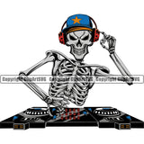 DJ Disc Jockey Music Vinyl Turntable Record Player Mixer Mixing Spin Spinning Scratch Scratching Album Club Sound Radio Dee Jay Stereo Beat Maker Deejay Skeleton Skull Hat Headphones Art Color Design Logo Clipart SVG