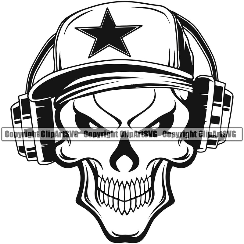 DJ Disc Jockey Music Vinyl Turntable Record Player Mixer Mixing Spin Spinning Scratch Scratching Album Club Sound Radio Dee Jay Stereo Beat Maker Deejay Skeleton Skull With Red Eye Hat Headphones Silhouette Art Design Logo Clipart SVG