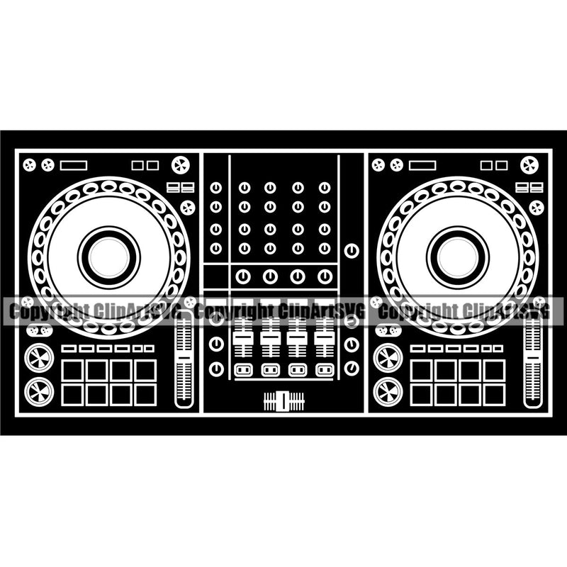 DJ Disc Jockey Music Vinyl Turntable Record Player Mixer Mixing Spin Spinning Scratch Scratching Album Club Sound Radio Dee Jay Stereo Beat Maker Setup Modern Cd Compact Audio Silhouette Art Design Logo Clipart SVG