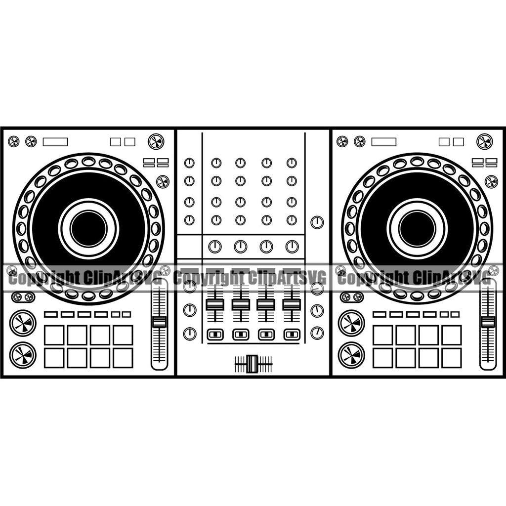 DJ Disc Jockey Music Vinyl Turntable Record Player Mixer Mixing Spin Spinning Scratch Scratching Album Club Sound Radio Dee Jay Stereo Beat Maker Retro Setup Art Silhouette Design Logo Clipart SVG