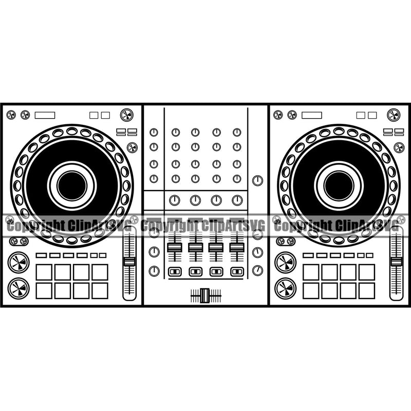 DJ Disc Jockey Music Vinyl Turntable Record Player Mixer Mixing Spin Spinning Scratch Scratching Album Club Sound Radio Dee Jay Stereo Beat Maker Retro Setup Art Silhouette Design Logo Clipart SVG