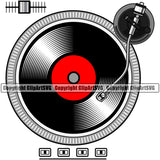 DJ Disc Jockey Music Vinyl Turntable Record Player Mixer Mixing Spin Spinning Scratch Scratching Album Club Sound Radio Dee Beat Maker Jay Stereo Stylus Arm Audio Color Art Design Logo Clipart SVG