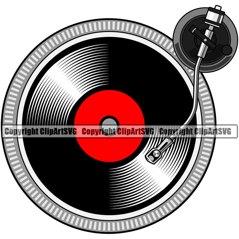 DJ Disc Jockey Music Vinyl Turntable Record Player Mixer Mixing Spin Spinning Scratch Scratching Album Club Sound Radio Dee Jay Stereo Beat Maker Stylus Arm Audio Color Art Design Logo Clipart SVG