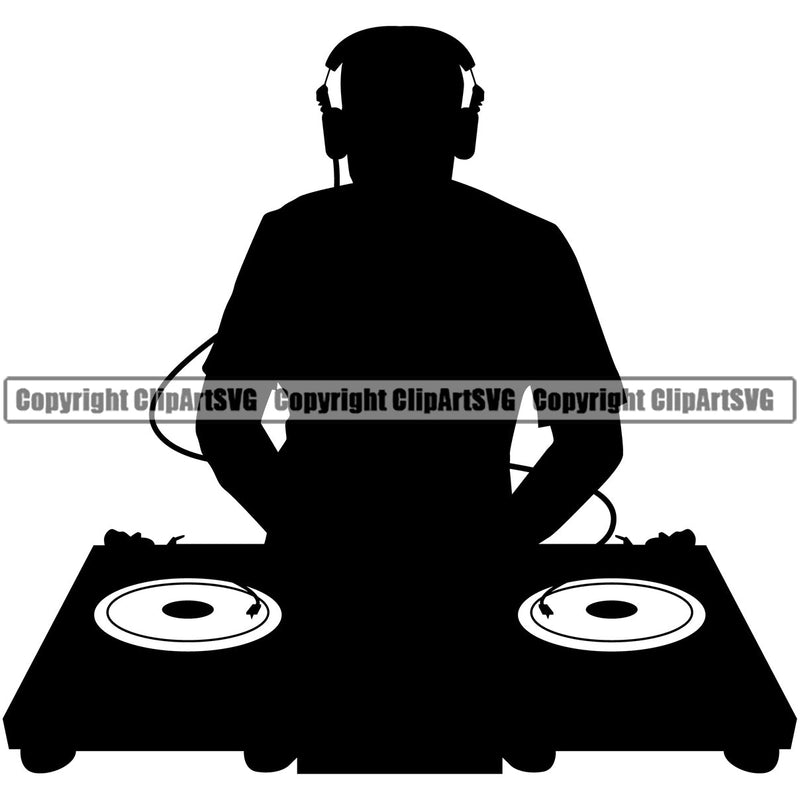 DJ Disc Jockey Music Vinyl Turntable Record Player Mixer Mixing Spin Spinning Scratch Scratching Album Club Sound Radio Dee Jay Stereo Beat Maker Art Silhouette Design Logo Clipart SVG