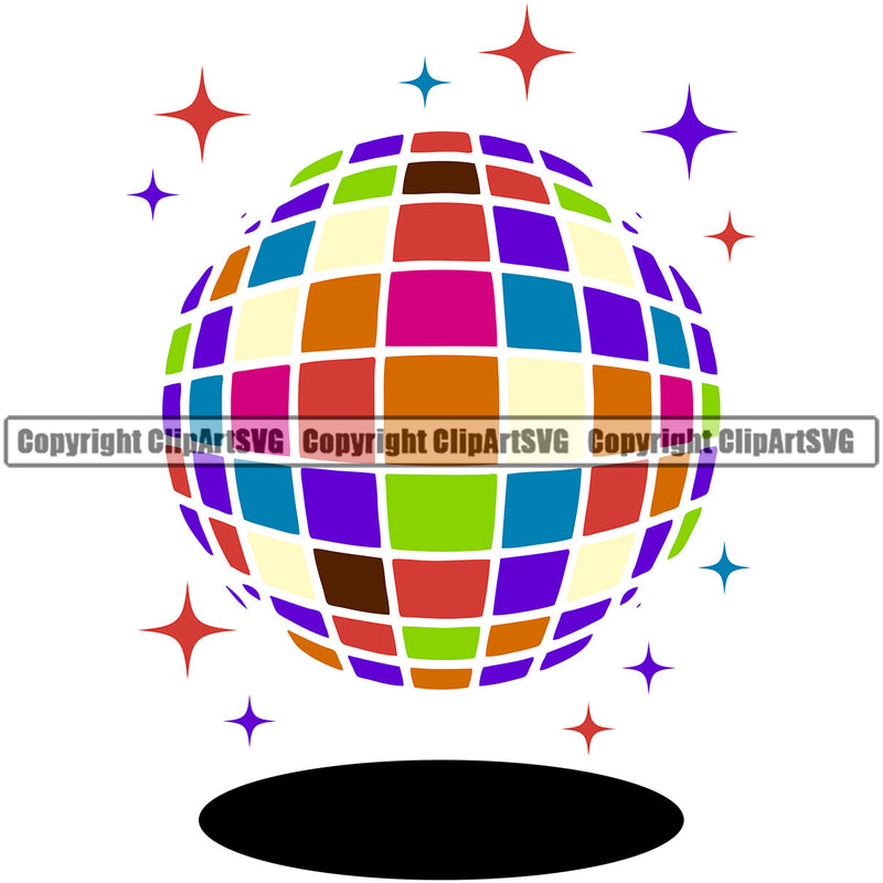 DJ Disco Ball Disc Jockey Music Vinyl Turntable Record Player Mixer Mixing Spin Spinning Scratch Scrating Album Club Sound Radio Dee Jay Stereo Disco Ball Dance Dancing Dancer Strobe Light Night Pop Culture Retro Vintage Color Art Design Logo Clipart SVG