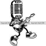 Microphone Cartoon Character Mic Audio Equipment Music Sound Studio Radio Voice Speech Sing Record Media Broadcast Vocal Vocalist Announce Announcer Rock N Roll Star Playing Guitar Heavy Metal Musician Band Play Song Art Silhouette Design Logo Clipart SVG