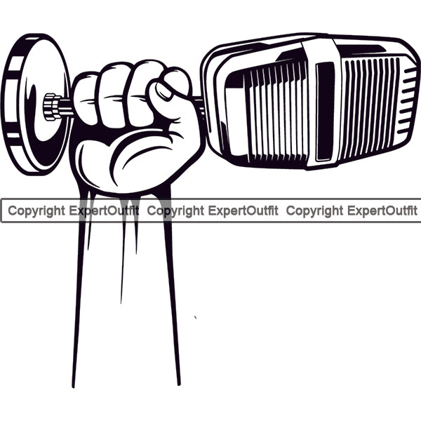 Microphone Mic Audio Equipment Music Sound Communication Karaoke Entertainment Studio Radio Voice Speech Sing Record Media Broadcasting Concert Broadcast Vocalist Vocal Announce Announcer Hand Holding Recording Art Silhouette Design Logo Clipart SVG