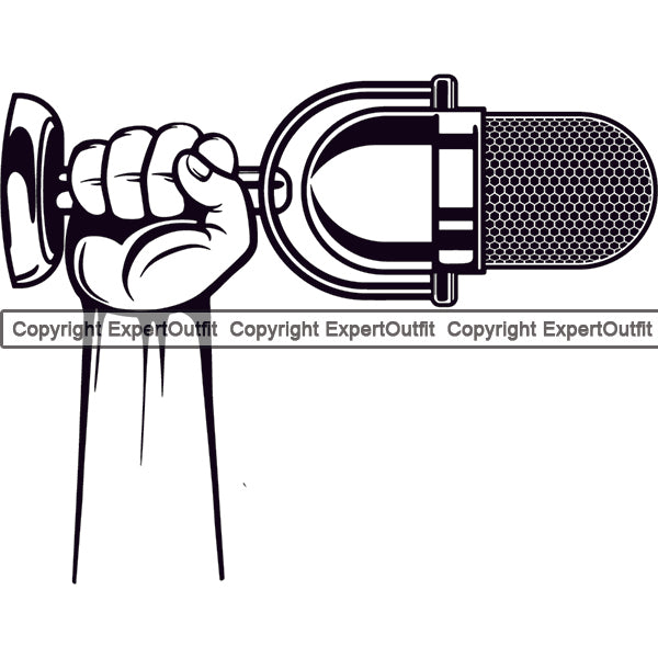 Microphone Mic Audio Equipment Music Sound Communication Karaoke Entertainment Studio Radio Voice Speech Sing Record Media Broadcasting Concert Broadcast Vocalist Vocal Announce Announcer Hand Holding Recording Silhouette Art Design Logo Clipart SVG