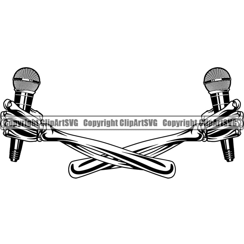 Microphone Skelton Hands Holding Mic Audio Equipment Music Sound Karaoke Entertainment Studio Radio Voice Speech Sing Record Media Broadcasting Concert Broadcast Vocal Vocalist Announce Announcer Stand Recording Silhouette Art Design Logo Clipart SVG