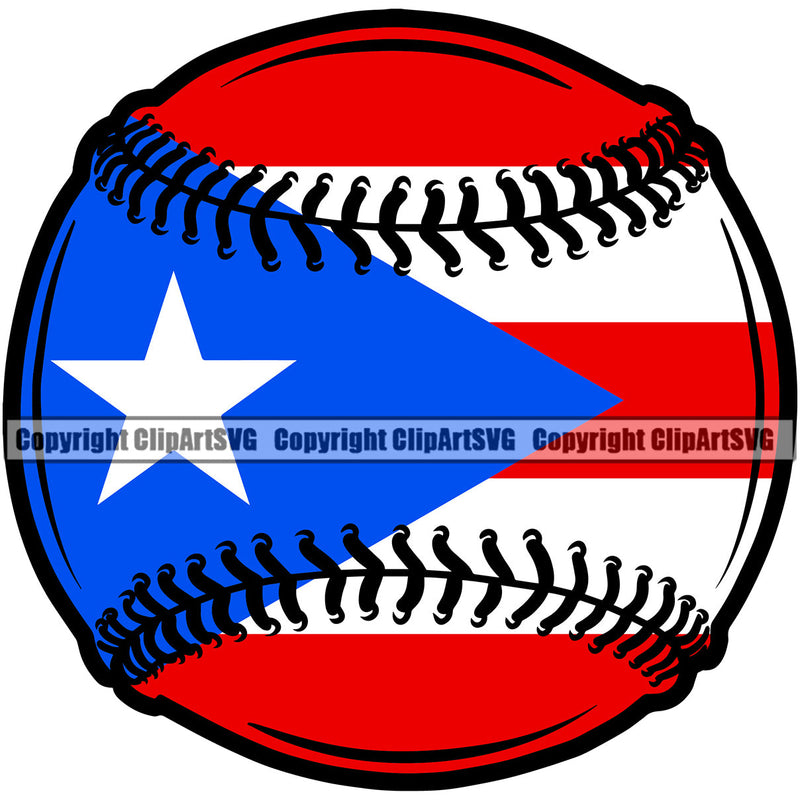 Puerto Rico Rican Flag Pride Spanish Country Nation Proud Caribbean Island Travel Baseball Ball World Map Sign Symbol Design Element Art Logo