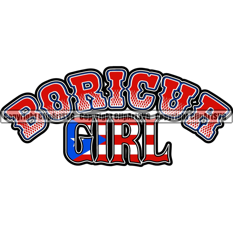 Puerto Rico Rican Flag Pride Spanish Country Nation Proud Caribbean Island Travel Boricua Girl Curved World Map Sign Symbol Design Element Art Logo