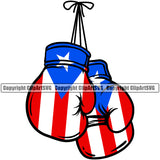 Puerto Rico Rican Flag Pride Spanish Country Nation Proud Caribbean Island Travel Boxing Gloves World Map Sign Symbol Icon Design Element Logo