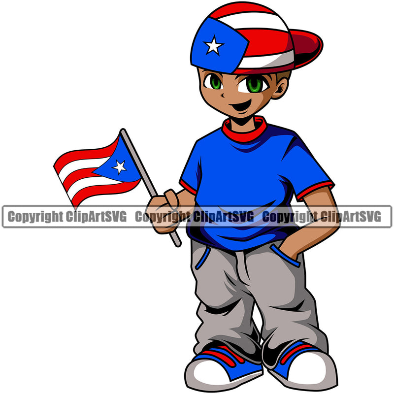 Puerto Rico Rican Flag Pride Spanish Country Nation Proud Caribbean Island Travel Cute Little Boy World Map Sign Symbol Art Design Element Logo