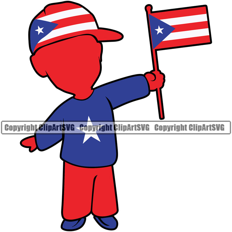 Puerto Rico Rican Caribbean Flag Pride Spanish Country Nation Proud Island Travel Cute Little Boy World Map Sign Symbol Design Element Logo