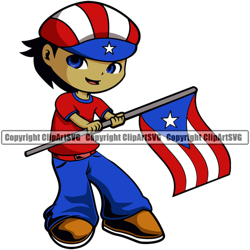 Puerto Rico Rican Flag Pride Spanish Country Nation Proud Caribbean Island Travel Cute Little Boy World Map Sign Symbol Design Element Logo