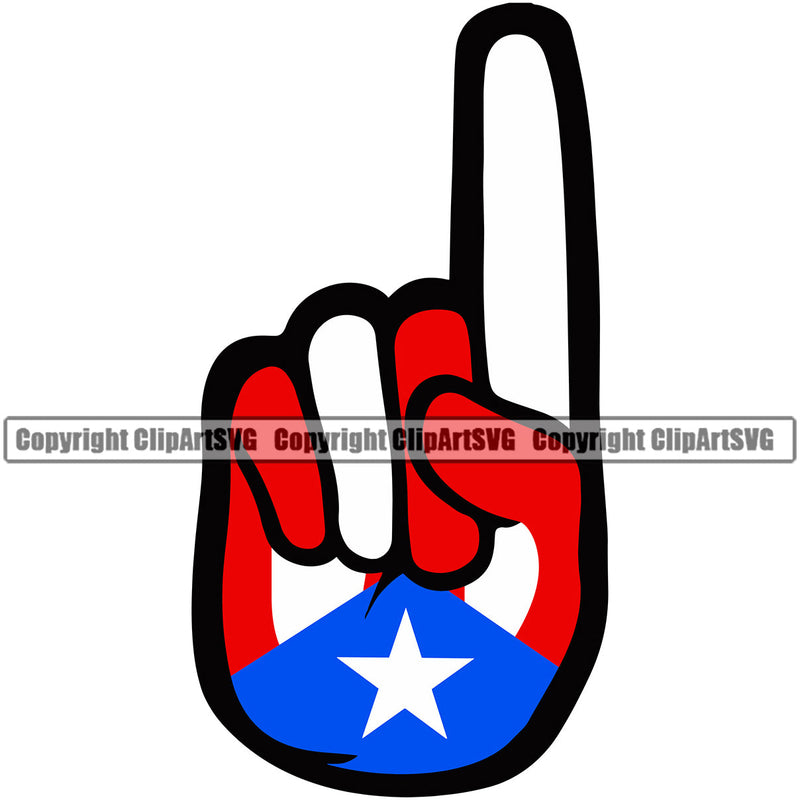 Puerto Rico Rican Number One Finger Flag Pride Spanish Country Nation Proud Caribbean Island Travel World Map Sign Symbol Design Element Logo
