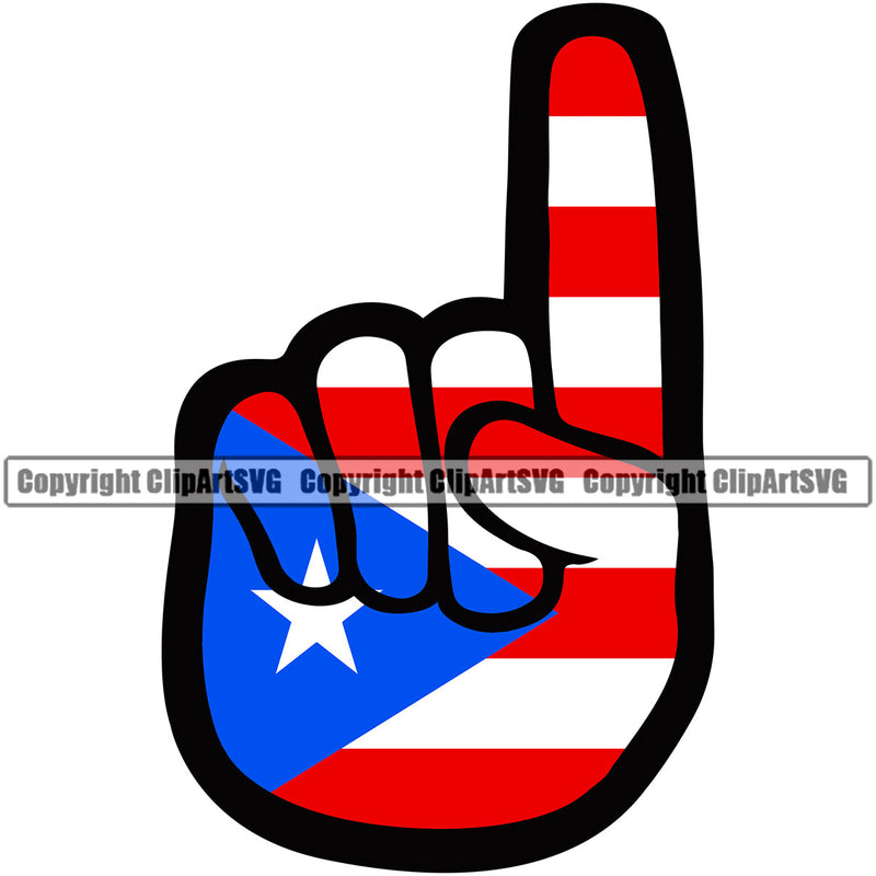 Puerto Rico Rican Flag Pride Spanish Country Nation Proud Caribbean Island Travel Number One Finger World Map Sign Symbol Design Element Logo