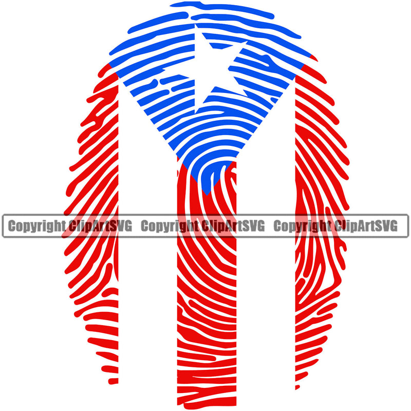 Puerto Rico Rican Finger Print DNA World Flag Pride Spanish Country Nation Proud Caribbean Island Travel Map Sign Symbol Design Element Logo