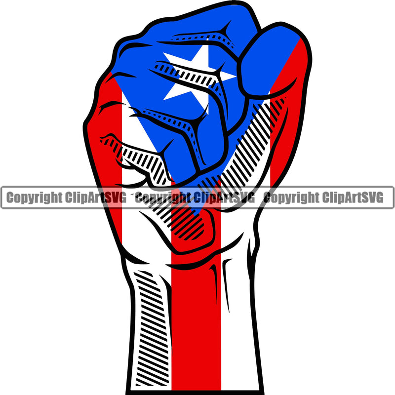 Puerto Rico Rican Fist Up Unite Unity World Flag Pride Spanish Country Nation Proud Caribbean Island Travel Power Map Sign Symbol Design Element Art Logo