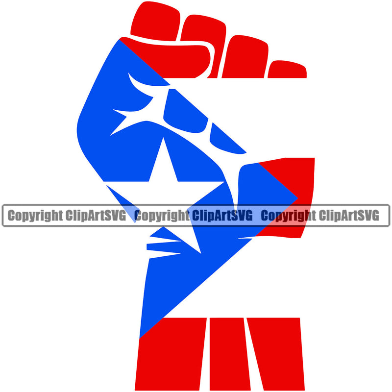 Puerto Rico Rican Fist Up Unite Unity World Flag Pride Country Nation Proud Caribbean Island Spanish Travel Power Map Sign Symbol Design Element Art Logo