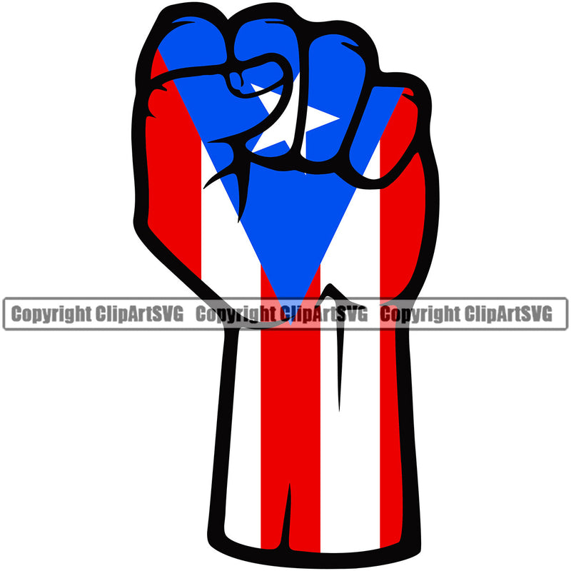 Puerto Rico Rican Flag Pride Spanish Country Nation Proud Caribbean Island Travel Power Fist Up Unite Unity World Map Sign Symbol Design Element Art Logo