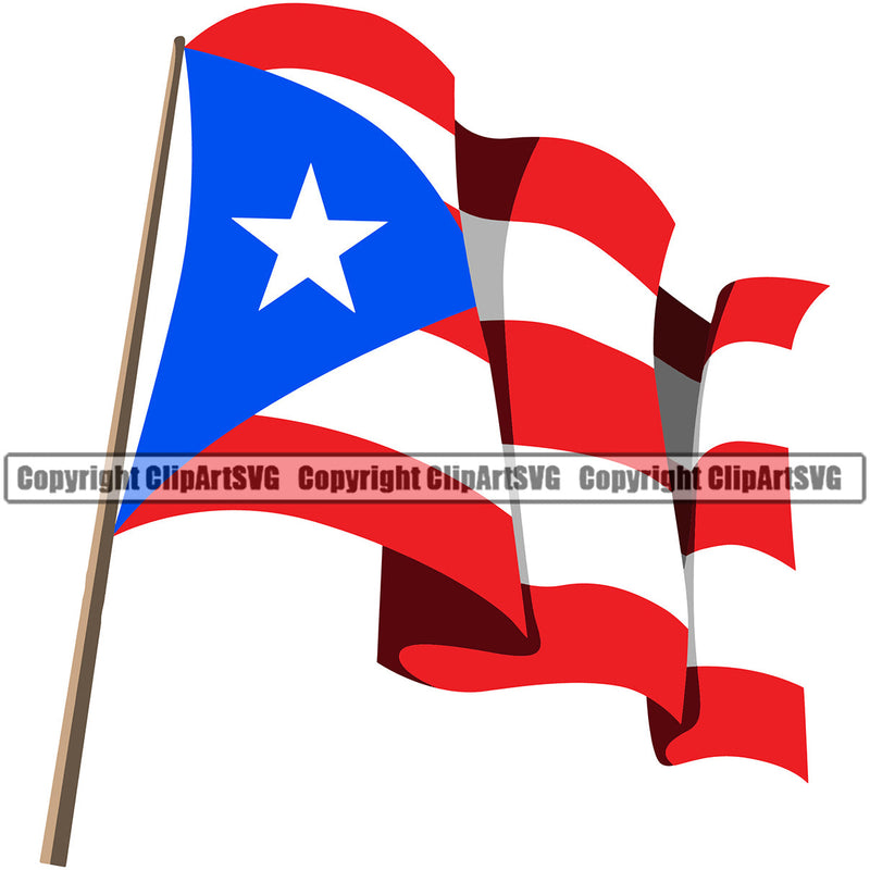 Puerto Rico Rican Flag Pride Spanish Country Nation Proud Caribbean Island Travel Pole Wavy World Map Sign Symbol Icon Design Element Badge Logo