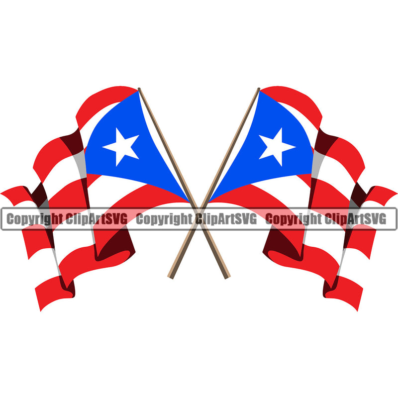 Puerto Rico Rican Flag Pride Spanish Country Nation Proud Caribbean Island Travel Pole Wavy Crossed World Map Sign Symbol Icon Design Element Badge Logo