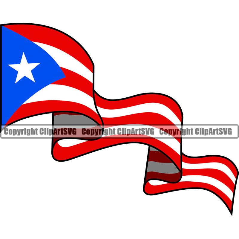 Puerto Rico Rican Flag Pride Spanish Country Nation Proud Caribbean Island Travel Wavy Long World Map Sign Symbol Icon Design Element Badge Logo