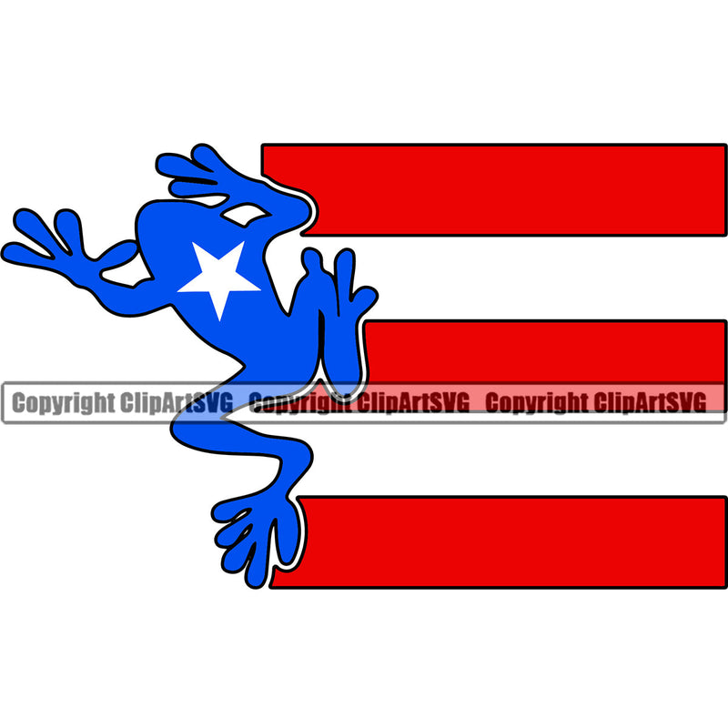 Puerto Rico Rican Flag Pride Spanish Country Nation Proud Caribbean Island Travel Frog Frogs World Map Left Side View Sign Symbol Icon Design Element Badge Logo
