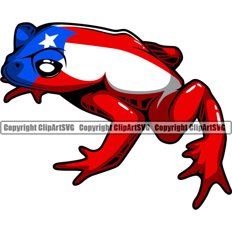 Puerto Rico Rican Flag Pride Spanish Country Nation Proud Caribbean Island Travel Frog Frogs World Map Sideways Sign Symbol Icon Design Element Badge Logo