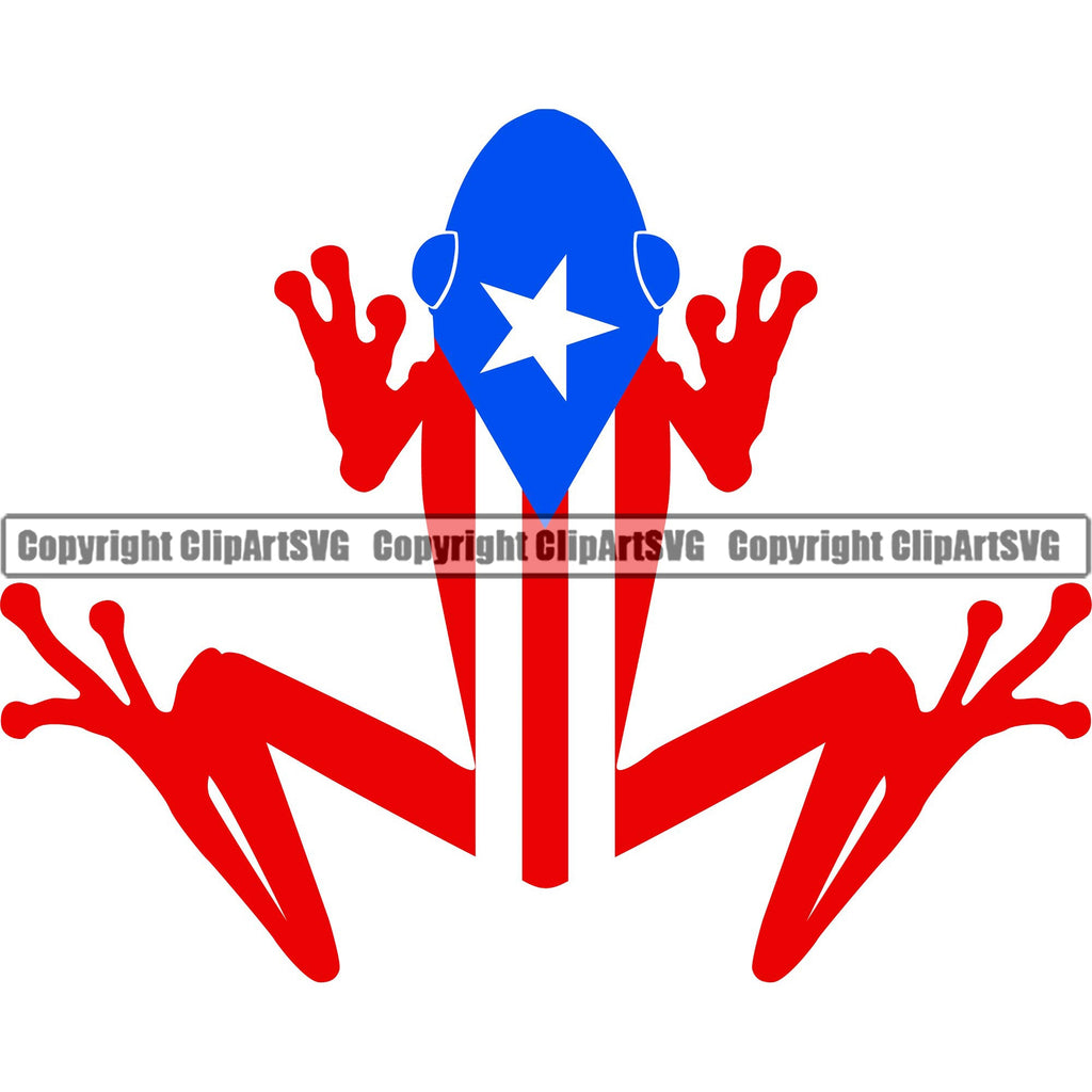 Puerto Rico Rican Flag Pride Spanish Country Nation Proud Caribbean Island Travel Frog Frogs Top Thin Half Rana San Juan National Symbol Sign Art Logo