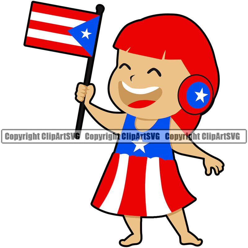 Puerto Rico Rican Little Girl World Flag Pride Spanish Country Nation Proud Caribbean Island Travel Cute Map Sign Symbol Design Element Logo