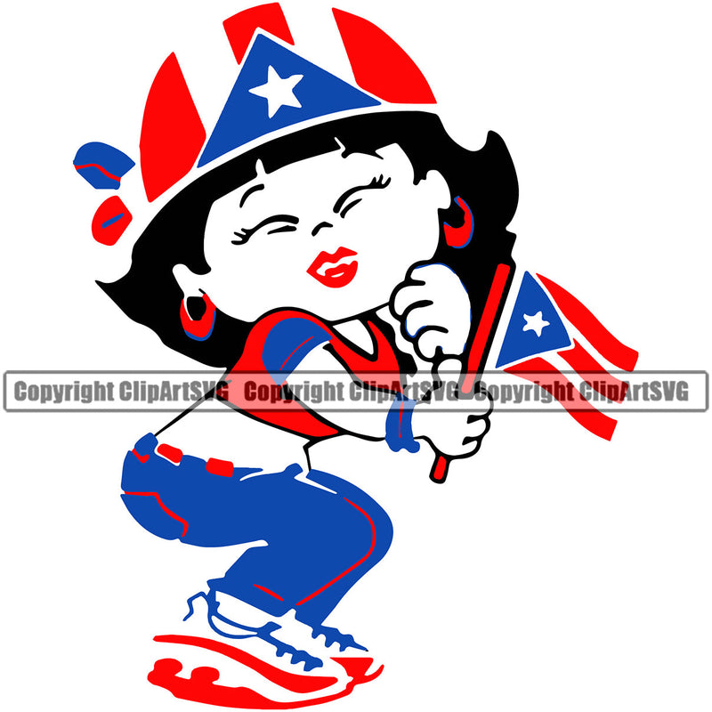 Puerto Rico Rican Little Girl Girls Squinting Flag Pride Spanish Country Nation Proud Caribbean Island Travel Cute World Map Sign Symbol Design Element Logo