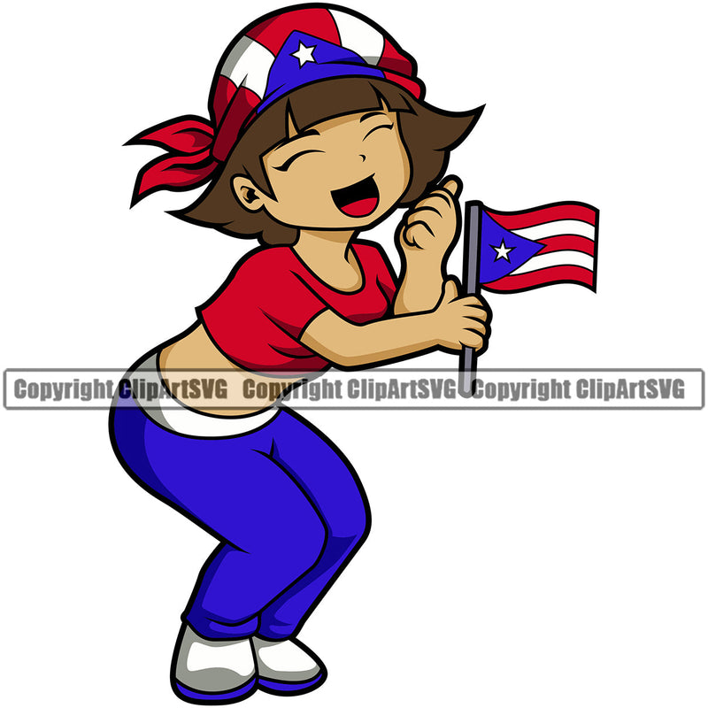 Puerto Rico Rican Flag Pride Spanish Country Nation Proud Caribbean Island Travel Cute Little Girl Girls Squinting World Map Sign Symbol Design Element Logo