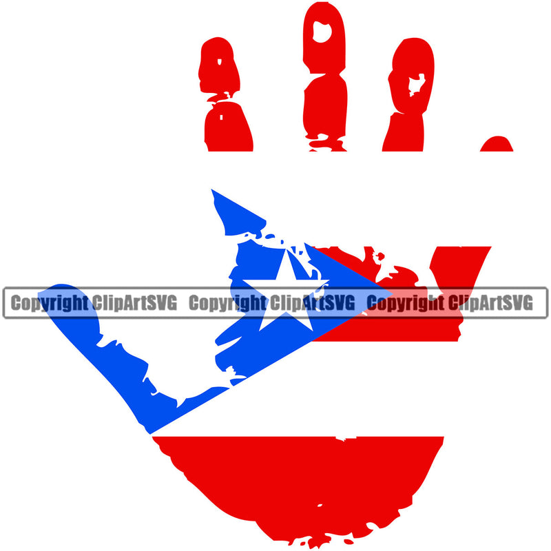 Puerto Rico Rican Flag Pride Spanish Country Nation Proud Caribbean Island Travel Hand Print Born World Map Sign Symbol Design Element DNA Logo