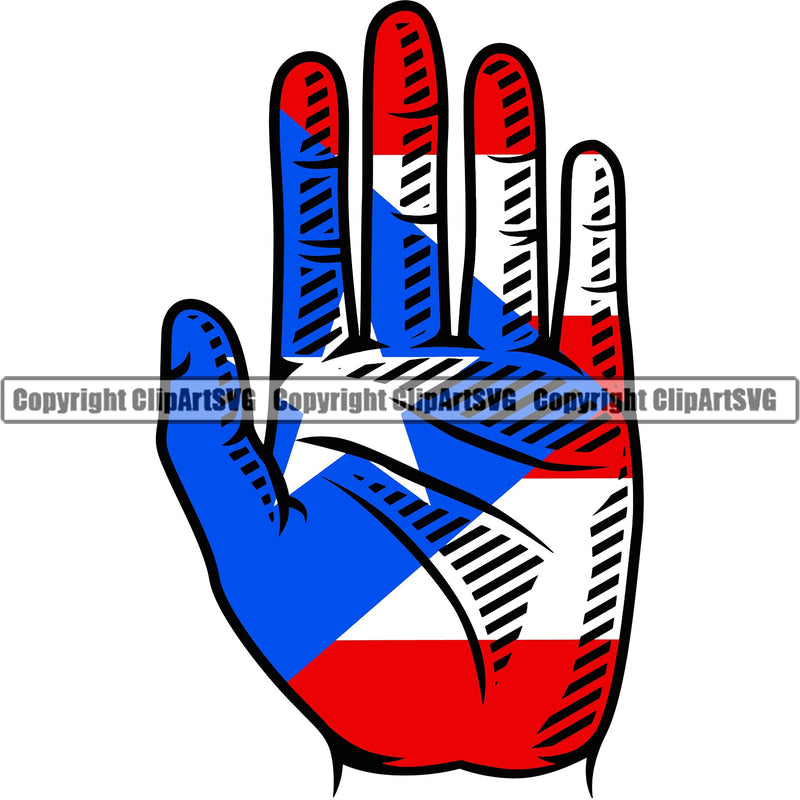 Puerto Rico Rican Flag Pride Spanish Country Caribbean Nation Proud Island Travel Hand Print Born World Map Sign Symbol Design Element DNA Logo