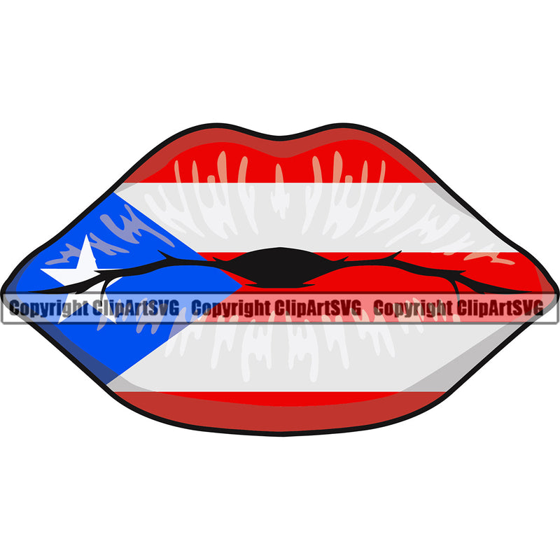 Puerto Rico Rican Flag Pride Spanish Country Nation Proud Caribbean Island Travel Lips Mouth World Map Sign Symbol Icon Design Element Badge Art Logo