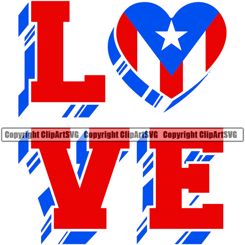 Puerto Rico Rican Flag Pride Spanish Country Nation Proud Caribbean Island Travel Love 3D No Stroke Heart Unity Banner World Map Sign Symbol Design Element Art Logo