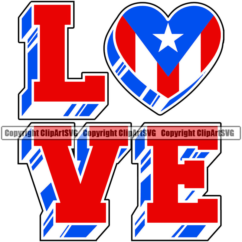 Puerto Rico Rican Flag Pride Spanish Country Nation Proud Caribbean Island Travel Heart Love 3D Stroke Unity Banner World Map Sign Symbol Design Element Art Logo