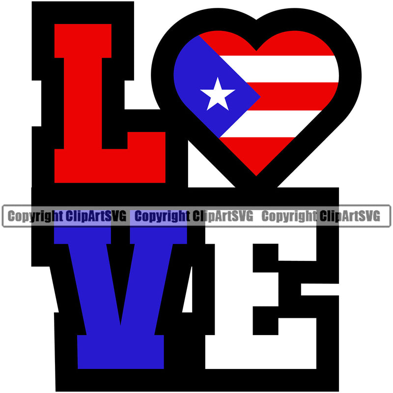 Puerto Rico Rican Flag Pride Spanish Country Nation Proud Caribbean Island Travel Heart Love Black Stroke Unity Banner World Map Sign Symbol Design Element Art Logo