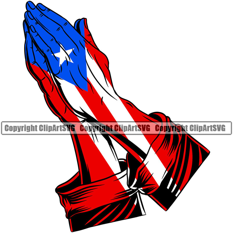 Puerto Rico Rican Flag Pride Spanish Country Nation Proud Caribbean Island Travel Praying Hands Cross Jesus God Church Design Element Art Logo