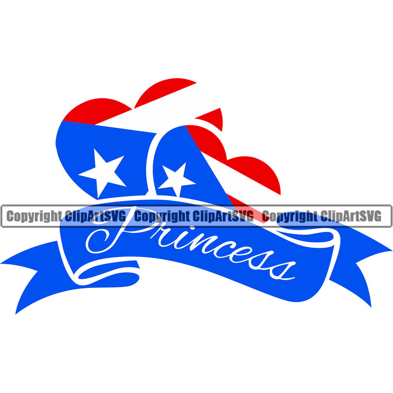 Puerto Rico Rican Flag Pride Spanish Country Nation Proud Caribbean Island Travel Princess Double Hearts World Map Sign Symbol Design Element Art Logo