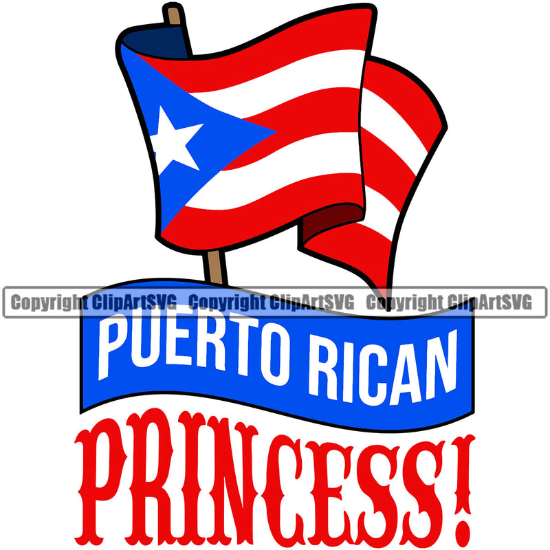 Puerto Rico Rican Flag Pride Spanish Country Nation Proud Caribbean Island Travel Princess Wavy World Map Sign Symbol Design Element Art Logo