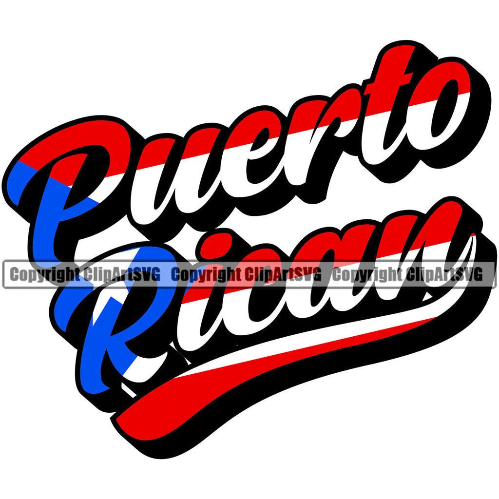 Puerto Rico Rican Flag Pride Spanish Country Nation Proud Caribbean Island Travel Text Swoosh World Map Sign Symbol Icon Design Element Badge Art Logo