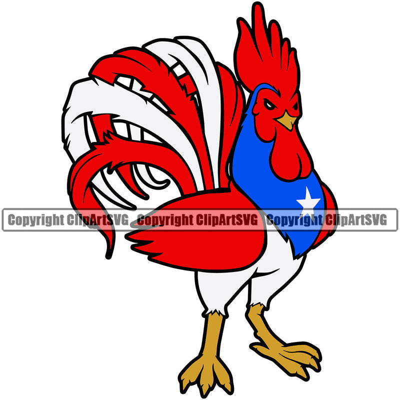 Puerto Rico Rican Rooster Flag Pride Spanish Country Nation Proud Caribbean Island Travel World Map Sign Symbol Icon Design Element Badge Logo