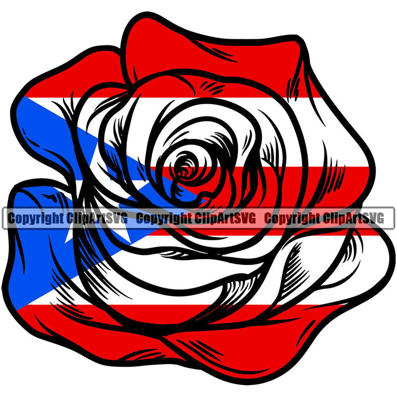 Puerto Rico Rican Flag Pride Spanish Country Nation Proud Caribbean Island Travel Rose World Map Sign Symbol Icon Design Element Badge Flower Logo