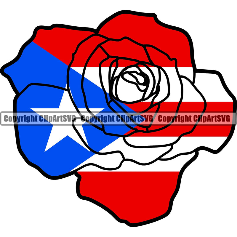 Puerto Rico Rican Flag Pride Spanish Country Nation Proud Caribbean Island Travel Line Rose World Map Sign Symbol Icon Design Element Badge Logo