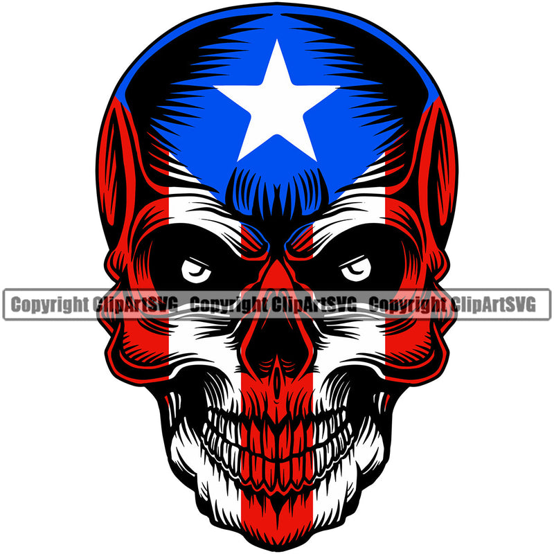 Puerto Rico Rican Flag Pride Spanish Country Nation Proud Caribbean Island Travel Scary Skull Alone Closed Mask Shaped San Juan National Symbol Logo