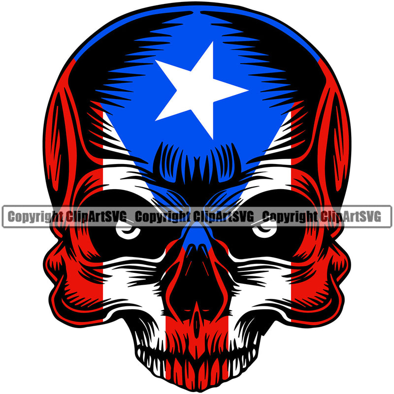 Puerto Rico Rican Flag Pride Spanish Country Nation Proud Caribbean Island Travel Scary Skull Alone Half Mask Shaped San Juan National Symbol Logo