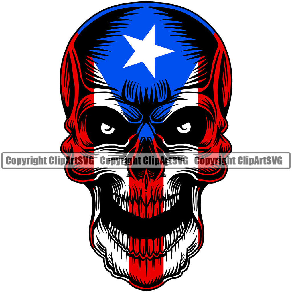 Puerto Rico Rican Flag Pride Spanish Country Nation Proud Caribbean Island Travel Scary Skull Alone Wide Mask Shaped San Juan National Symbol Logo